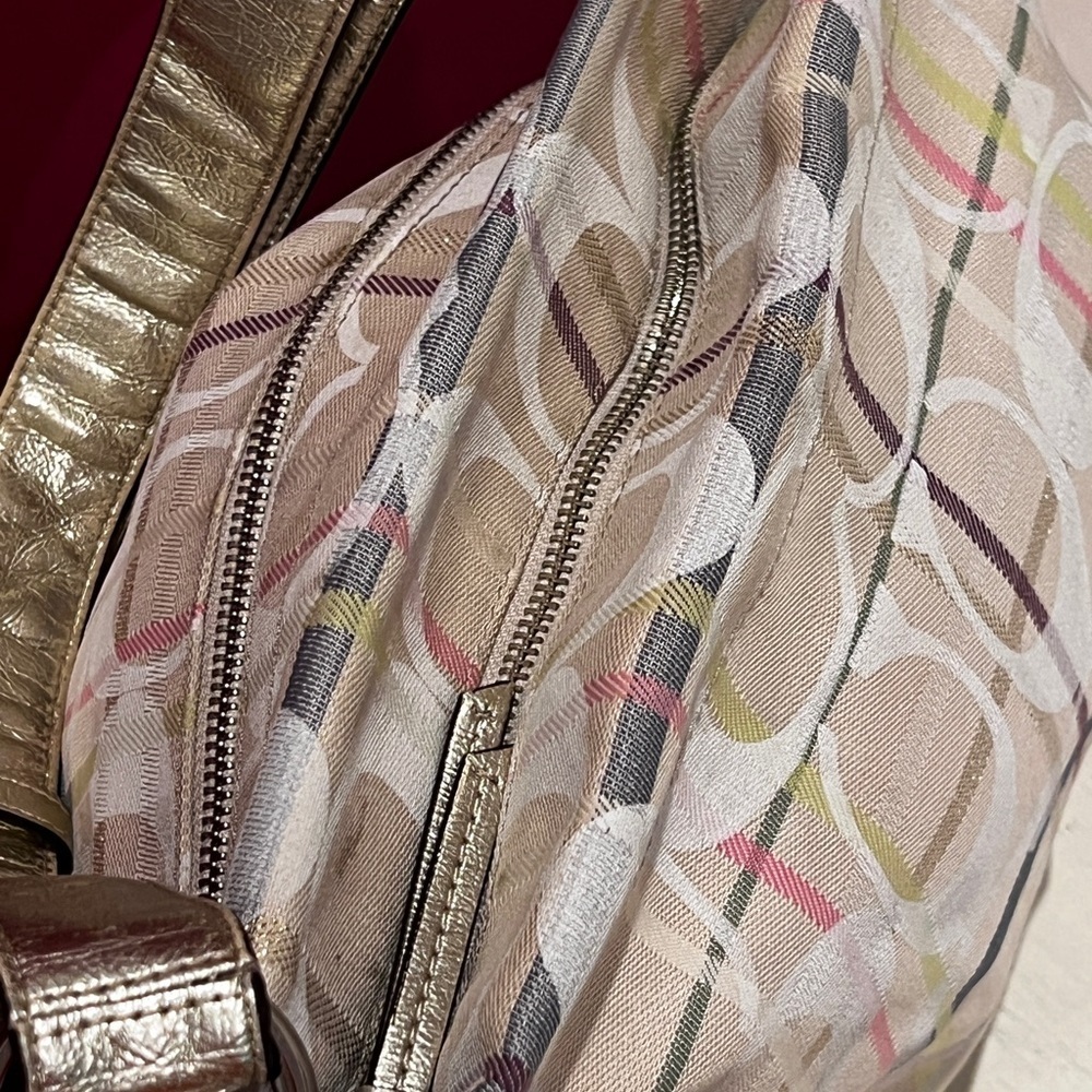 Coach Tattersall Cream and Brown Structured Shoulder Bag - Picture 10 of 14